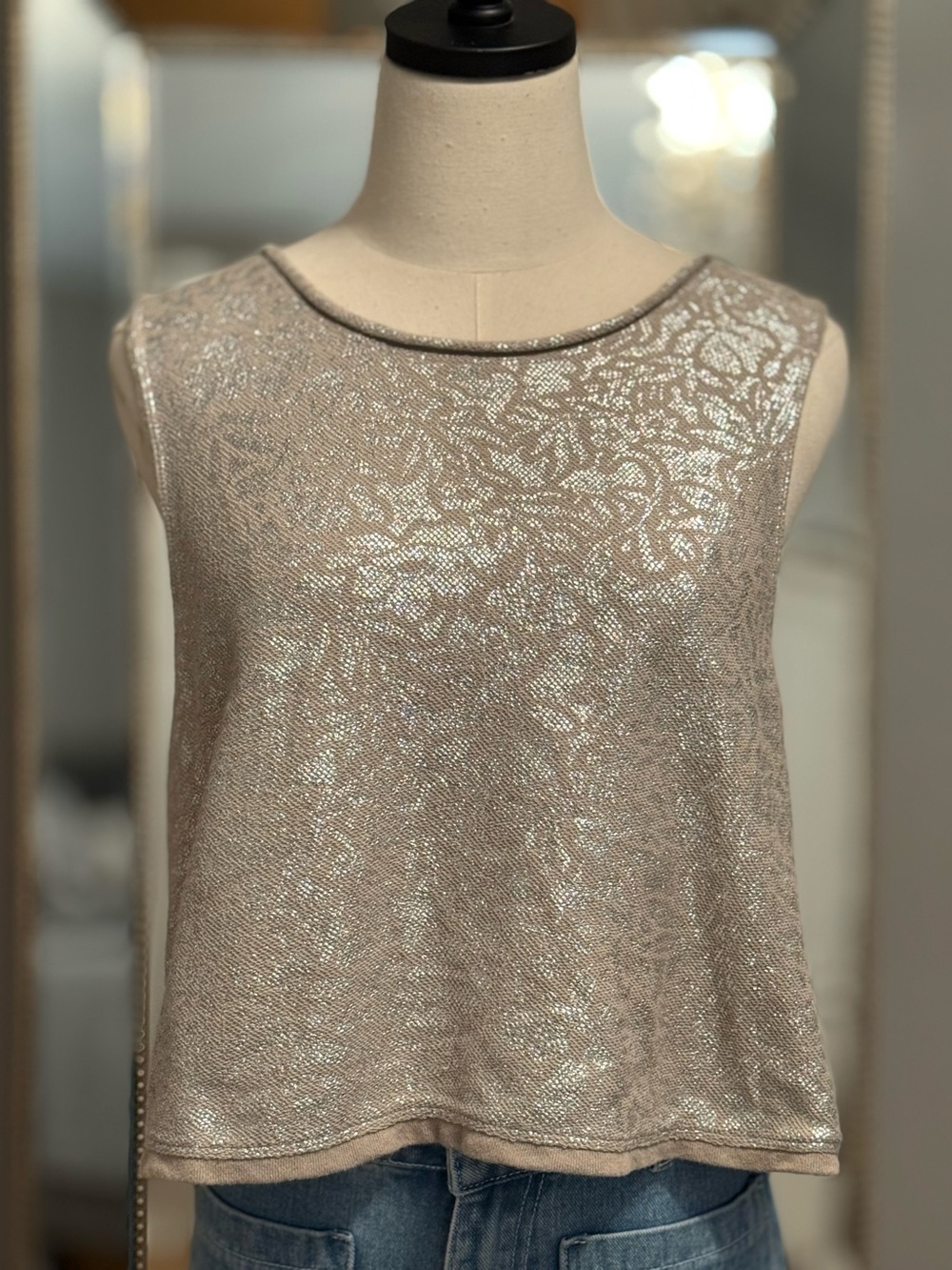 Free People Metallic Floral Print Cropped Tank Top Size: Color: Silver Beige